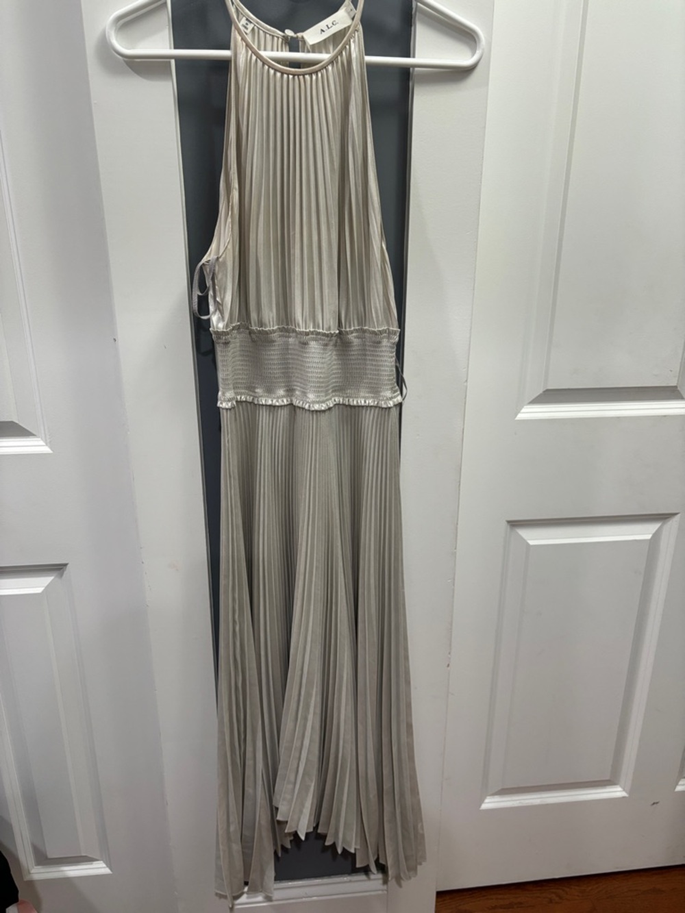 A.L.C. Pleated Halter Dress in Ivory Champagne
